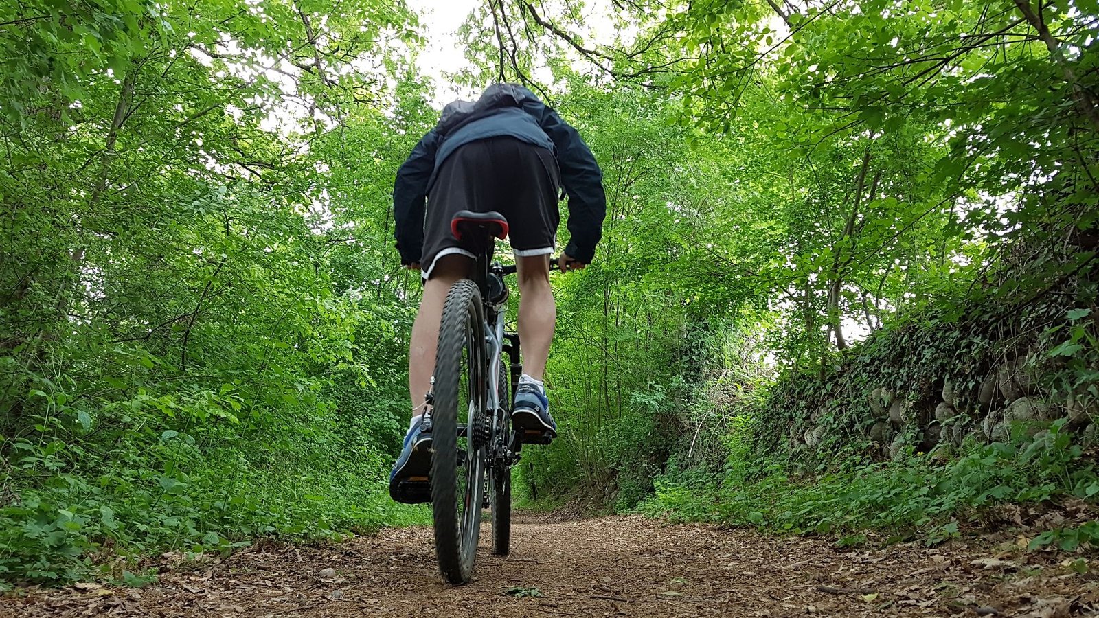Alessandro in bici lungo un percorso naturale