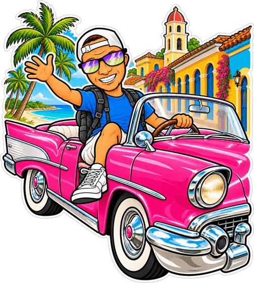 Ale sulla Cadillac rosa decappottabile