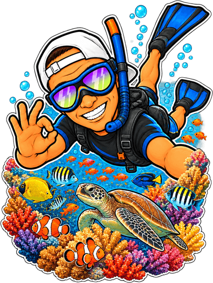 Ale che fa snorkeling tra i coralli