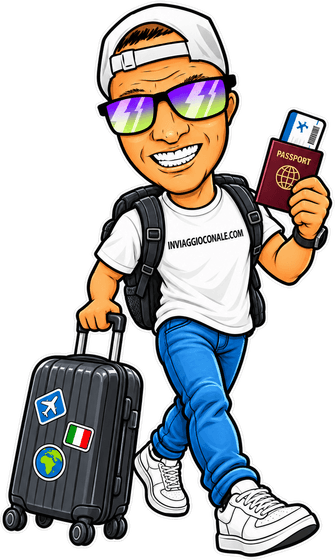 Ale con valigia e passaporto