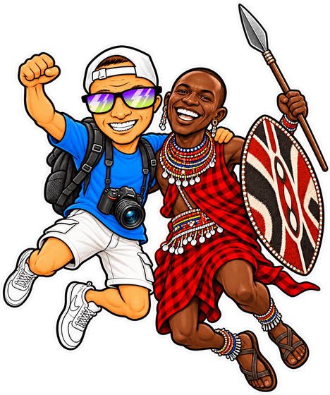 Ale che salta insieme a un guerriero Masai